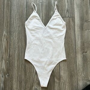 Aritzia White V Neck Spaghetti Strap Bodysuit